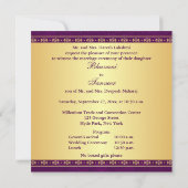 Hindu Ganesh Purple Gold Scrolls Wedding Invite (Back)