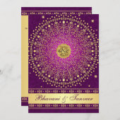Hindu Ganesh Purple Gold Scrolls Wedding Invite 2 (Front/Back)