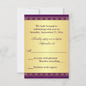 Hindu Ganesh Purple Gold Scrolls Wedding RSVP Card (Back)