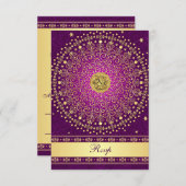 Hindu Ganesh Purple Gold Scrolls Wedding RSVP Card (Front/Back)
