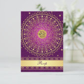 Hindu Ganesh Purple Gold Scrolls Wedding RSVP Card (Standing Front)