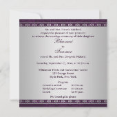 Hindu Ganesh Purple, Silver Scrolls Wedding Invite (Back)