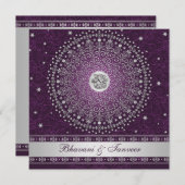 Hindu Ganesh Purple, Silver Scrolls Wedding Invite (Front/Back)