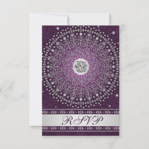 Hindu Ganesh Purple, Silver Scrolls Wedding RSVP Invitation