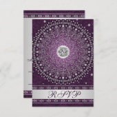 Hindu Ganesh Purple, Silver Scrolls Wedding RSVP Invitation (Front/Back)
