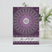 Hindu Ganesh Purple, Silver Scrolls Wedding RSVP Invitation (Standing Front)