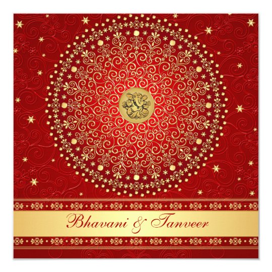 Hindu Ganesh Red, Gold Scrolls Wedding Invite | Zazzle.com