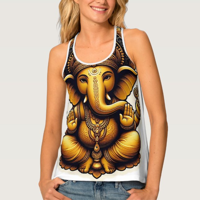 Hindu God Ganesh Ladies Tank Top with Om Design (Front)