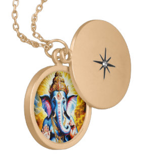Hindu God Ganesh, Lord Ganesha Illustration Gold Plated Necklace