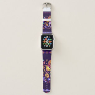 Hindu God Ganesha and Indian symbols in strip shap Apple Watch Band