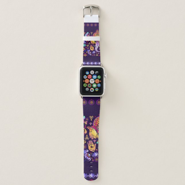 Hindu God Ganesha and Indian symbols in strip shap Apple Watch Band (Front)