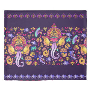 Hindu God Ganesha and Indian symbols in strip shap Duvet Cover
