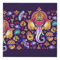 Hindu God Ganesha and Indian symbols in strip shap