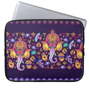 Hindu God Ganesha and Indian symbols in strip shap Laptop Sleeve