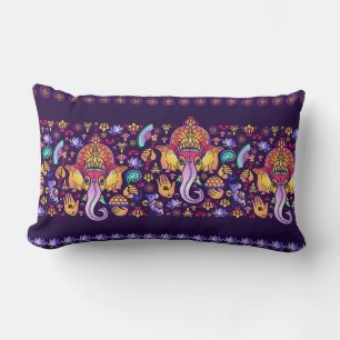 Hindu God Ganesha and Indian symbols in strip shap Lumbar Pillow