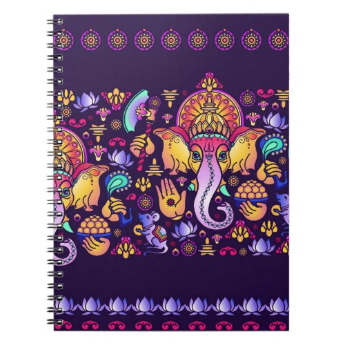 Hindu God Ganesha and Indian symbols in strip shap Notebook