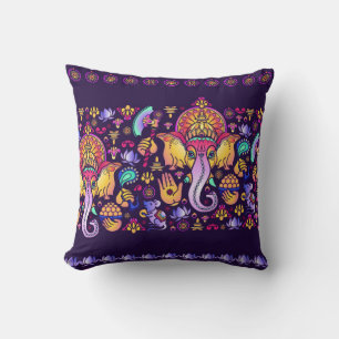 Hindu God Ganesha and Indian symbols in strip shap Throw Pillow