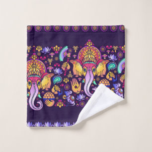 Hindu God Ganesha and Indian symbols in strip shap Wash Cloth