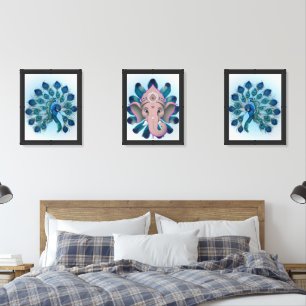 Hindu God Ganesha and Peacock Wall Art Sets