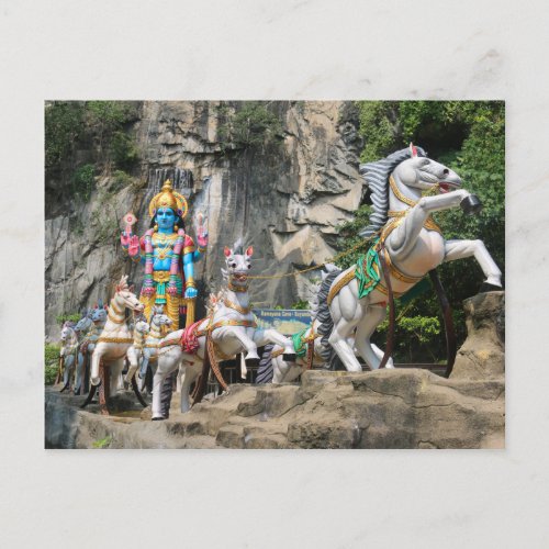 Hindu God with horse carriage at Ramayana Cave Postcard