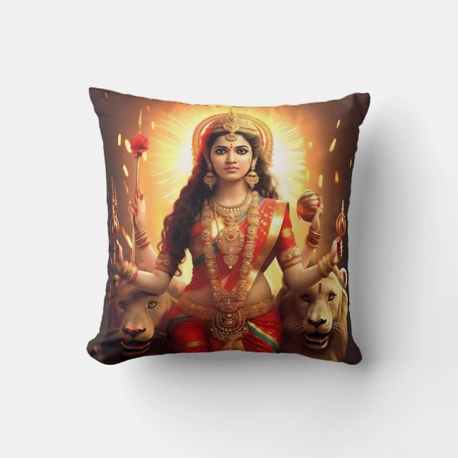 Hindu Goddess Durga Beautiful Throw Pillow (Front)