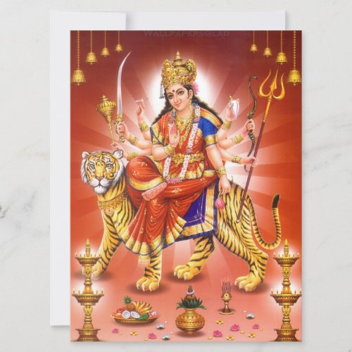 Hindu Goddess Durga Tiger Card