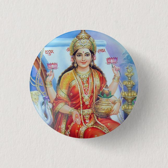 Hindu Goddess Lakshmi Devi Pinback Button (Front)