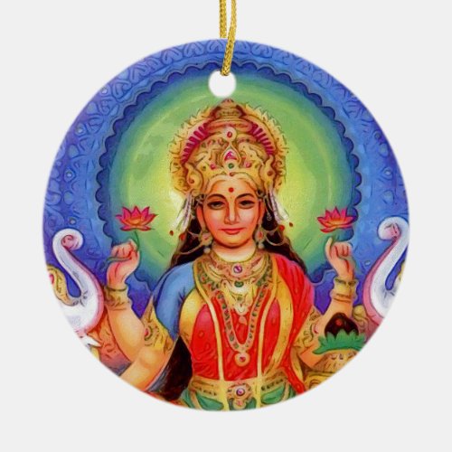 Hindu Goddess Lakshmi Maa Ceramic Ornament