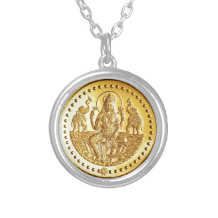 HINDU GODDESS LAKSHMI SILVER PLATED NECKLACE