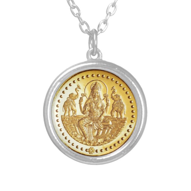 HINDU GODDESS LAKSHMI SILVER PLATED NECKLACE (Front)