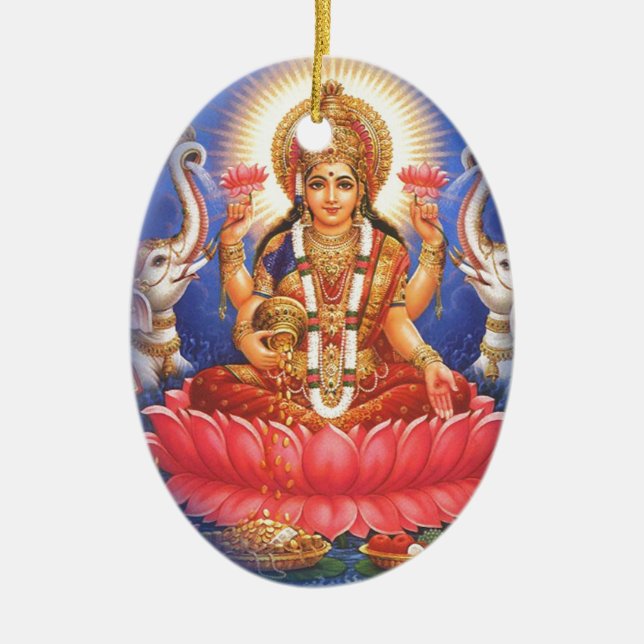 Hindu Goddess Laxmi Devi Mata Ceramic Ornament (Front)