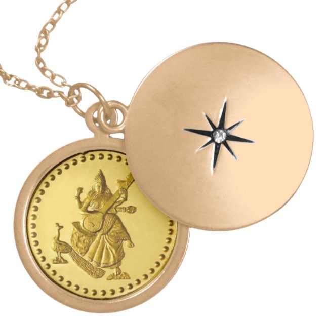 HINDU GODDESS SARASWATI GOLD PLATED NECKLACE (Front)