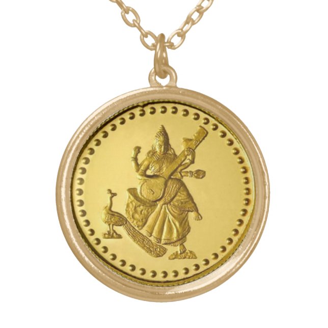 HINDU GODDESS SARASWATI GOLD PLATED NECKLACE (Front)