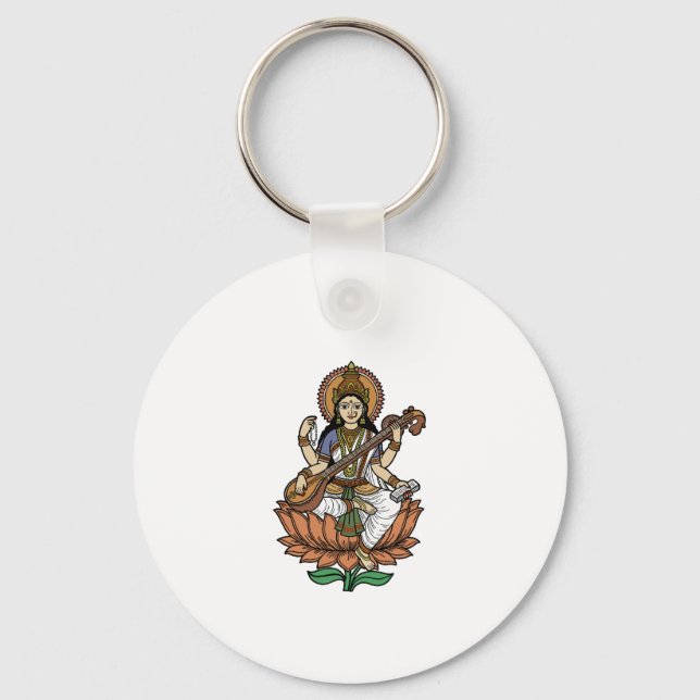 Hindu Goddess Saraswati Keychain (Front)