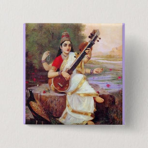 Hindu Goddess Saraswati Pinback Button