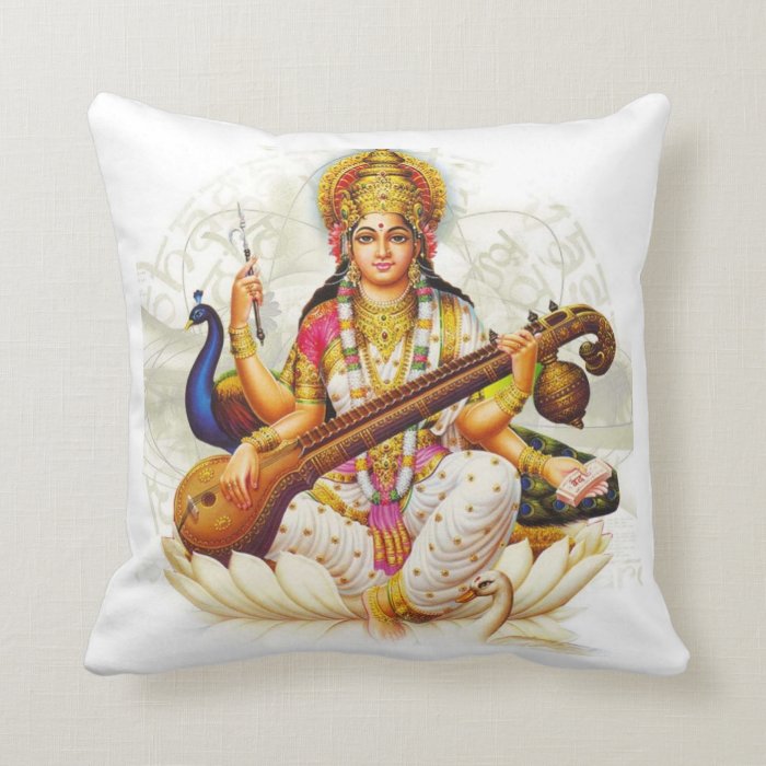 Hindu Goddess Sarawati Sanskrit Prayer Throw Pillow