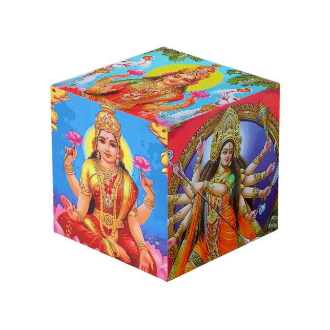 Hindu Goddesses Lakshmi Durga Saraswati Gayatri Cube (Front Angled)