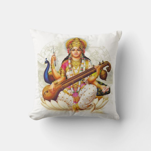 Hindu GoddessSarawati Sanskrit Prayer Throw Pillow (Front)