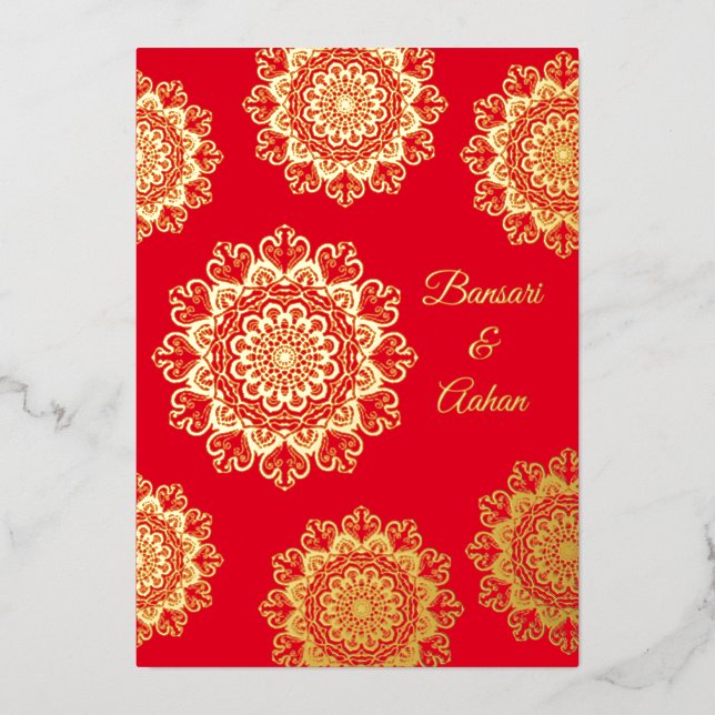 Hindu gold Mandala wedding Foil Invitation (Front)