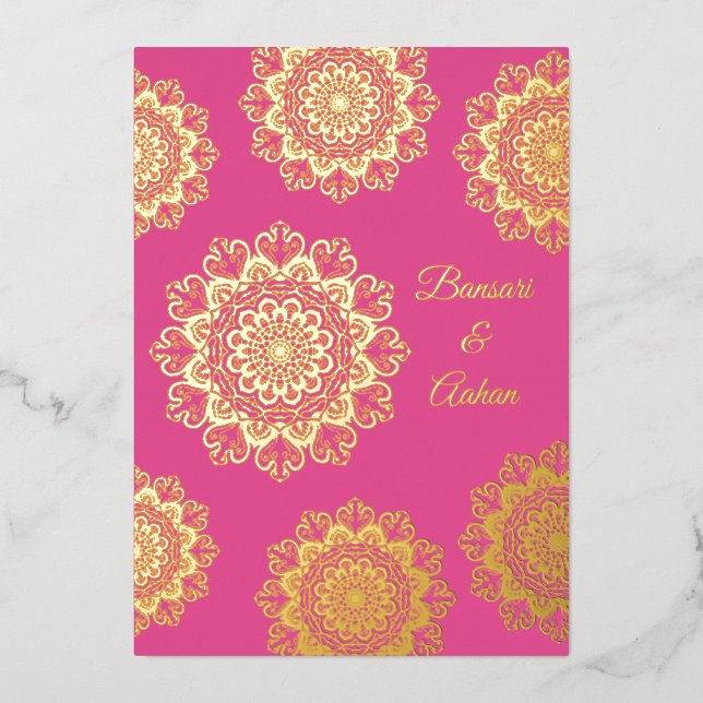 Hindu gold Mandala wedding Foil Invitation (Front)