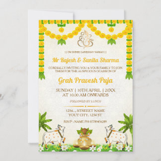 Hindu Graha Pravesh Puja Invitation Card