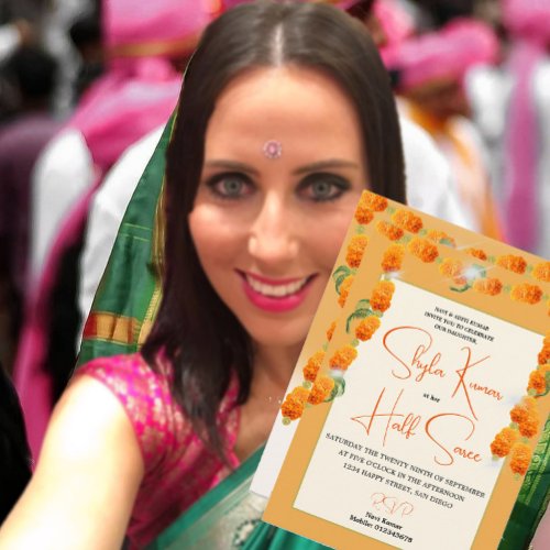 Hindu Half Saree Ceremony Floral Invitation