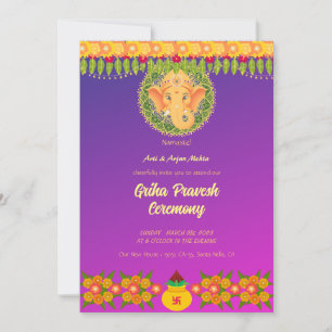 Hindu House Warming Griha Pravesh Chakra Ganesha Invitation