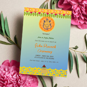 Hindu House Warming Griha Pravesh Chakra Ganesha Invitation