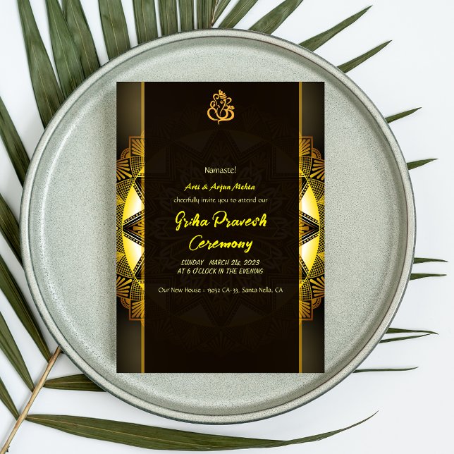 Hindu House Warming Griha Pravesh Golden Chakra Invitation (Creator Uploaded)