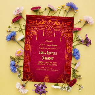 Hindu House Warming Griha Pravesh Golden Ganesha I Invitation