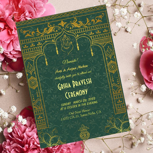Hindu House Warming Griha Pravesh Golden Ganesha I Invitation (Creator Uploaded)