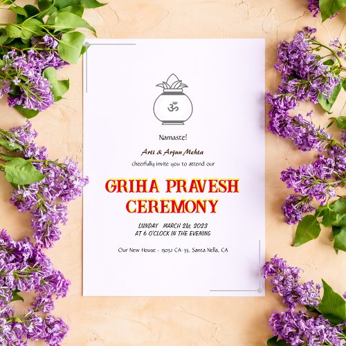 Hindu House Warming Griha Pravesh Minimal Invitation