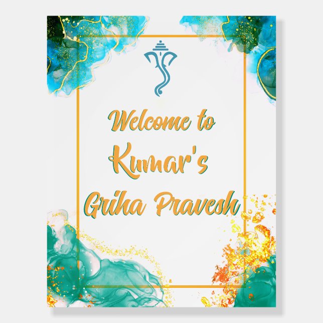 Hindu House Warming Griha Pravesh Welcome Sign (Front)