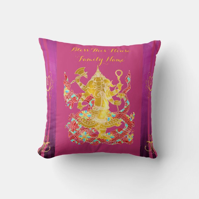 Hindu Housewarming Personalized GANESHA Pillow (Front)